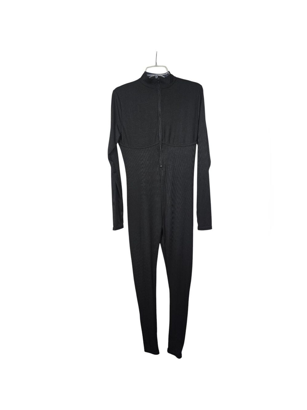 Black Long Sleeves Half Zip Jumpsuit 2XL